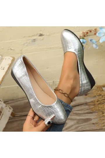 womens silver dress flats Schutz Arissa Ballet Flat - Silver Leather
