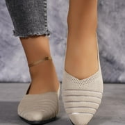 ZEZKT Flats for Women Comfortable Solid Color Soft Flats Square Toe Ballet Shoes Dressy Slip-ons Loafers Beige 6