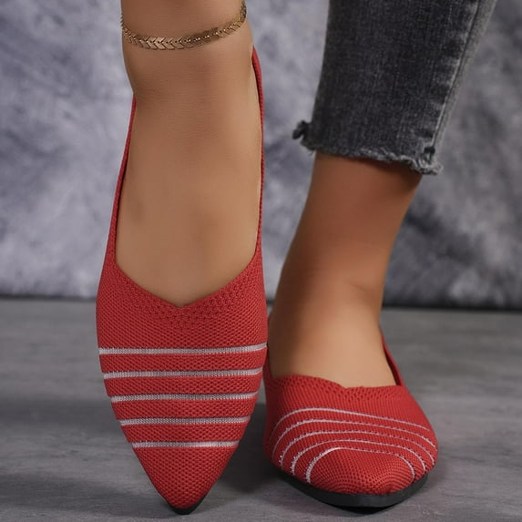 Flats for Women Comfortable Solid Color Soft Flats Square Toe Ballet Shoes Dressy Slip-ons Loafers Red 5.5