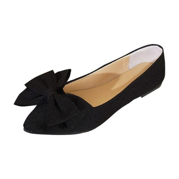 Flats for Women Dressy Pointy Toe Ballet Flats Lightweight Foldable Slip on Loafers Soft Leather Comfortable Work Flats Black Women Sandal