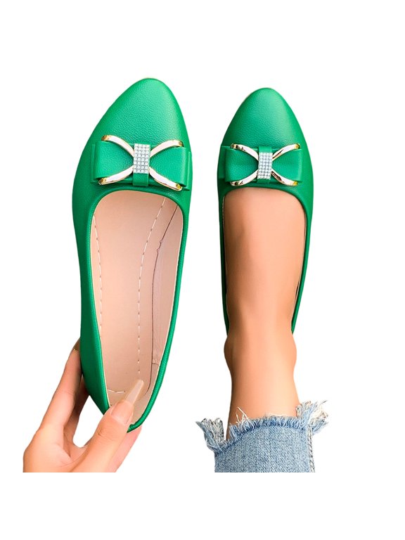 Flats for Women Pointed Toe Comfortable Flats Shoes Slip on Bow Wedding Dress Shoes Formal Party Evening Rhinestone Shoe Walking Shoes