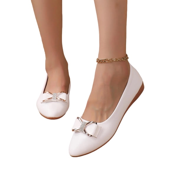 Flats for Women Pointed Toe Comfortable Flats Shoes Slip on Bow Wedding Dress Shoes Formal Party Evening Rhinestone Shoe Walking Shoes