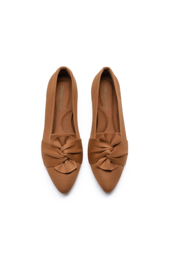 Flats for Women Pointed Toe Foldable Knit Ballet Flats Comfortable Slip-On Dress Shoes Elegant Bow Flats for Work Office Business Casual Travel
