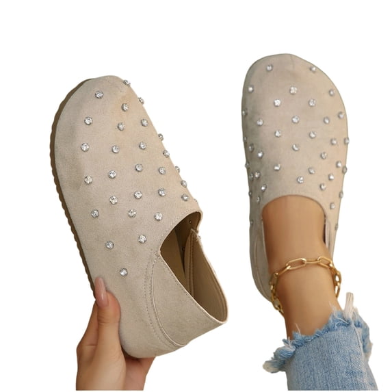 Flats for Women Round Closed Toe Mules Slip On Cork Footbed Sandals Soft Orthopedic Shoes Beige 2 7
