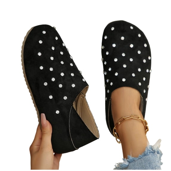 Flats for Women Round Closed Toe Mules Slip On Cork Footbed Sandals Soft Orthopedic Shoes Black 2 9
