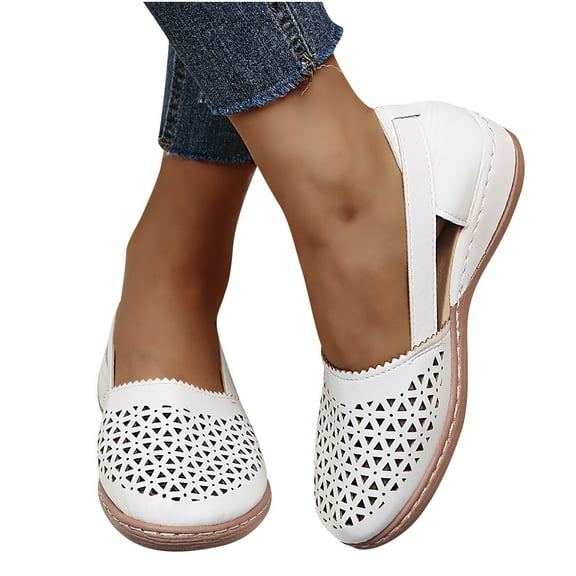 Flats for Women Summer Dressy Comfortable Casual Flats Round Toe Slip on Flats Shoes with Breathable Eyelets