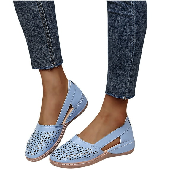 Flats for Women Summer Dressy Comfortable Casual Flats Round Toe Slip on Flats Shoes with Breathable Eyelets