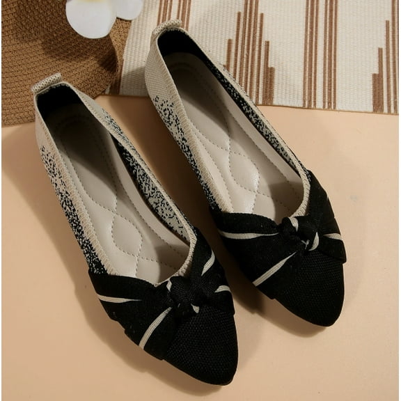 Flats for Womens Pointed Toe Ballet Flats with Bow Comfortable Knit Dressy Flats