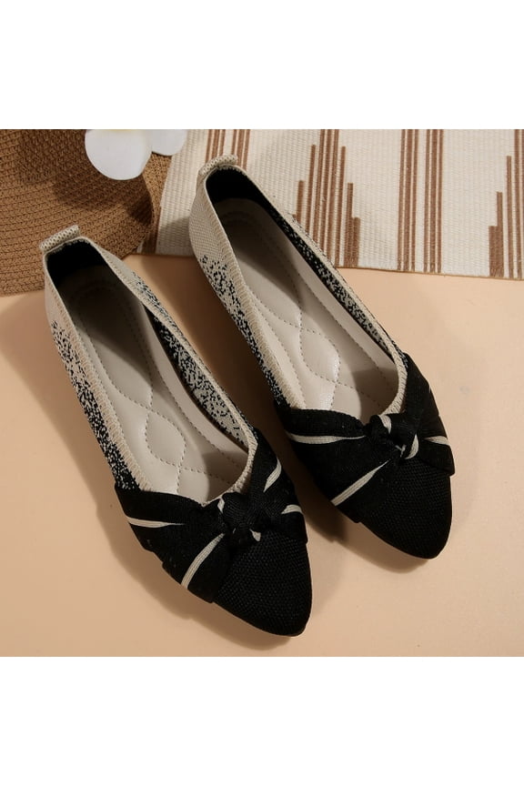 Flats for Womens Pointed Toe Ballet Flats with Bow Comfortable Knit Dressy Flats