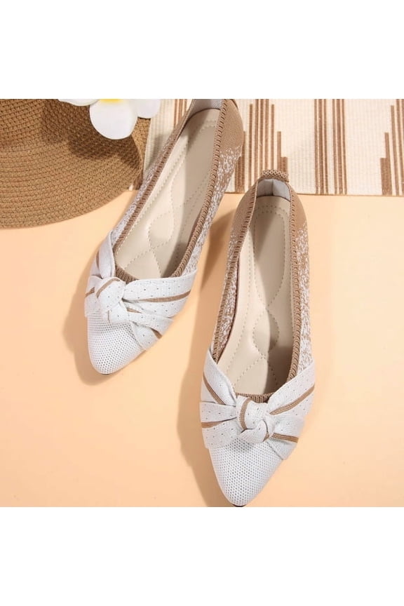 Flats for Womens Pointed Toe Ballet Flats with Bow Comfortable Knit Dressy Flats