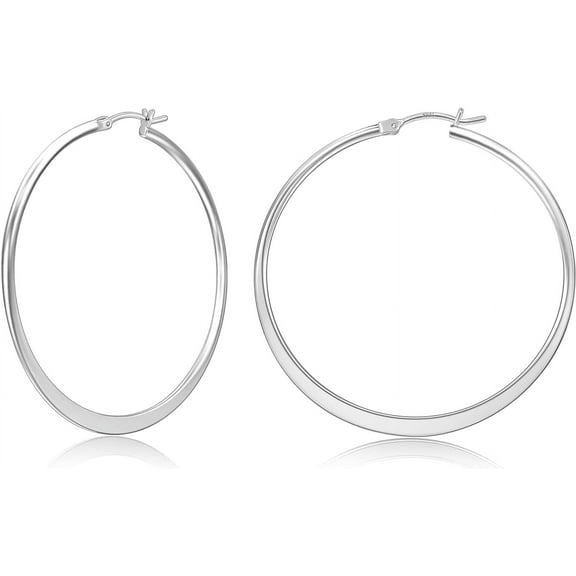 Flattened Gold Hoop Earrings for Women, 14K Gold Plated Hoops ,Hypoallergenic Lightweight Earring