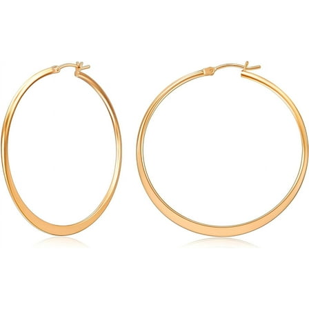 Flattened Gold Hoop Earrings for Women, 14K Gold Plated Hoops ,Hypoallergenic Lightweight Earring