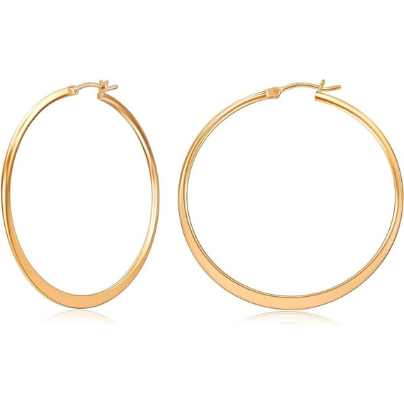 Flattened Gold Hoop Earrings for Women, 14K Gold Plated Hoops ,Hypoallergenic Lightweight Earring