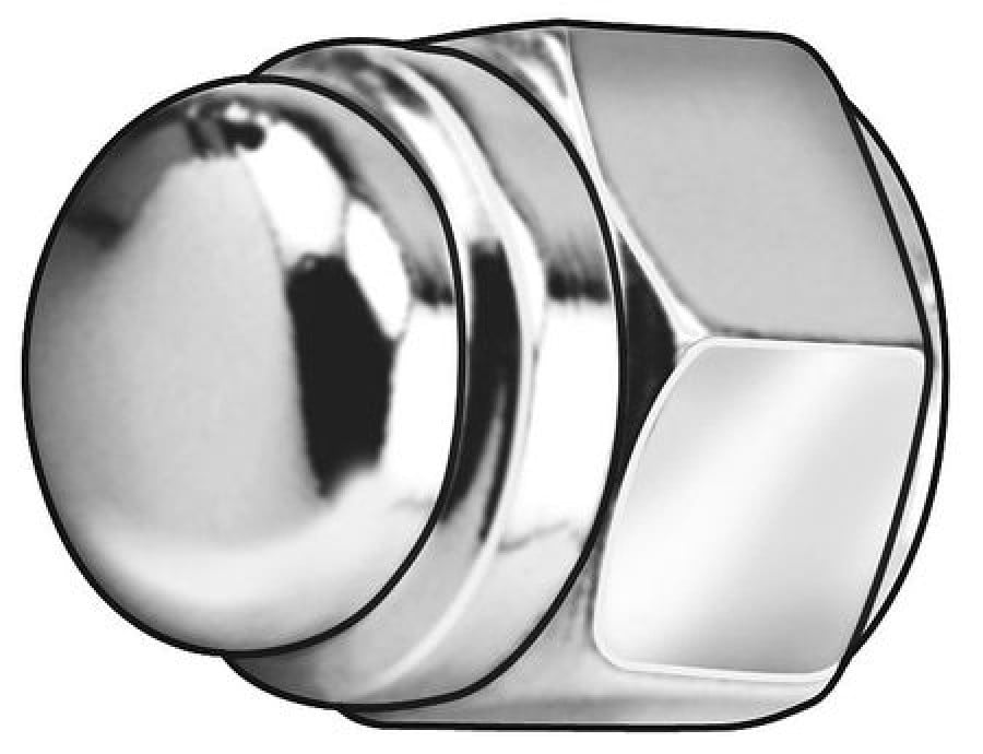 Flattened Head Cap Nut, 3/8"-16, Steel, Chrome Plated, 0.62 in H, 5 PK MPB3776
