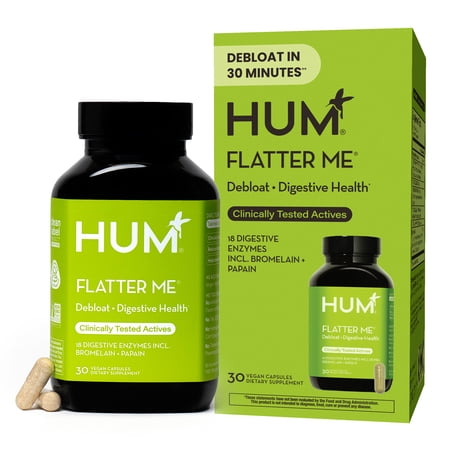 HUM Nutrition Flatter Me®, Digestive Enzyme Supplement for Bloating Relief, 30 Capsules