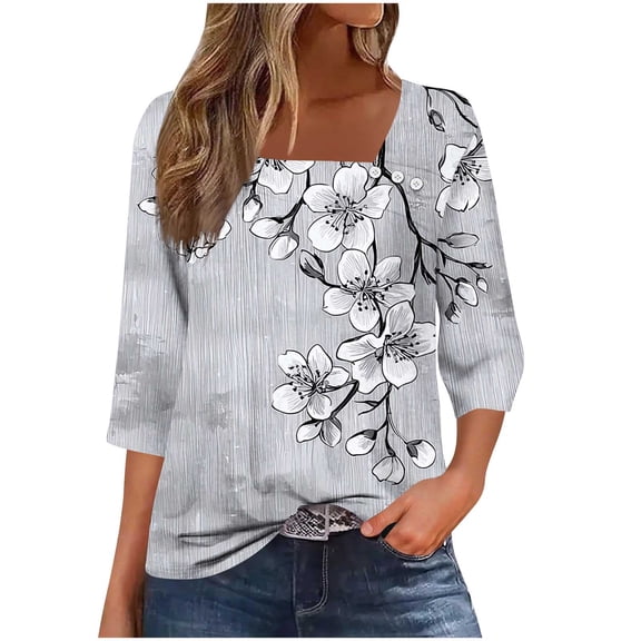 Flattering 3/4 Sleeve Tops For Women Plus Size Tops For Women Dressy 4Xl Summer 3/4 Sleeve Shirts For Women Wave Coconut Plus Size Blouses For Women V Neck 3/4 Sleeve For Women Cotton Blend