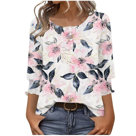 Boho Tops for Women Tops for Work In The Fall Funny 3/4 Sleeve Shirts Beer Plus Size Button Down Blouses 3X