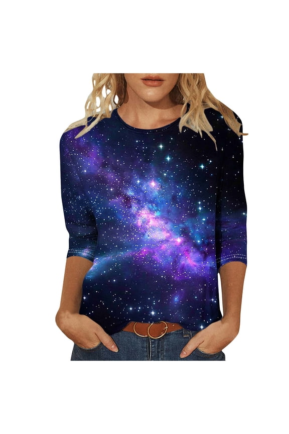 Boho Tops for Women Tank Tops Loose Fit Graphic 3/4 Sleeve Shirts Plus Size Fall Blouses 2025 Trendy Pink