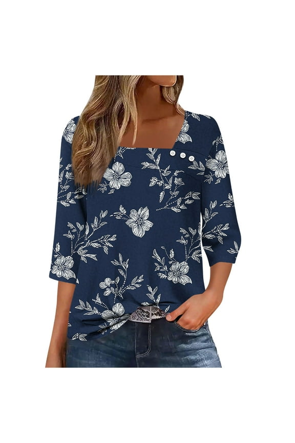 Flattering 3/4 Sleeve Tops For Women Summer Tops For Women Cropped Workout 3/4 Sleeve Shirts For Women Loose Plus Size Blouses For Women 3X Boho Cotton 3/4 Sleeve Women Plus Size