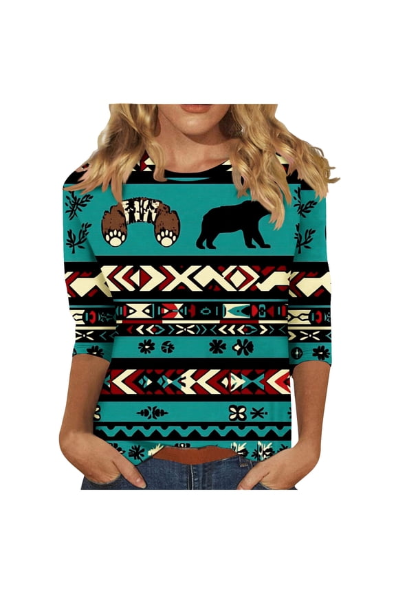 Boho Tops for Women Crop Tops Trendy Graphic Funny 3/4 Sleeve Shirts Graphic Plus Size Blouses Dressy Casual