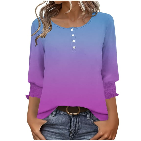 Womens Blouses Fall 2025 Tops Dressy Casual Fall 2025 3/4 Sleeve Shirts Cotton Graphics Work Blouses