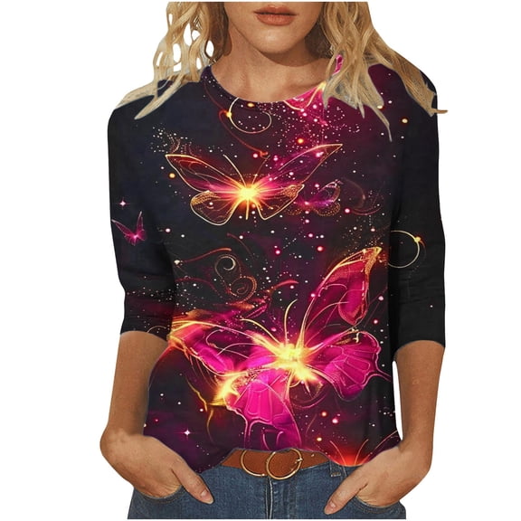 Flattering 3/4 Sleeve Tops For Women Womens Summer Tops Trendy White 3/4 Sleeve Shirts For Women Cotton Pack Womens Blouses Casual made in Womens Graphic 3/4 Sleeve Funny