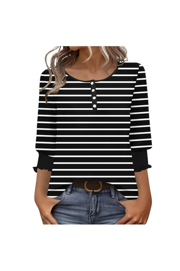 Flattering 3/4 Sleeve Tops For Women Womens Tops Casual V Neck Vneck 3/4 Sleeve Shirts For Women Graphic Work Blouses For Women 2025 Plus Size 3/4 Sleeve For Women Trendy Graphic