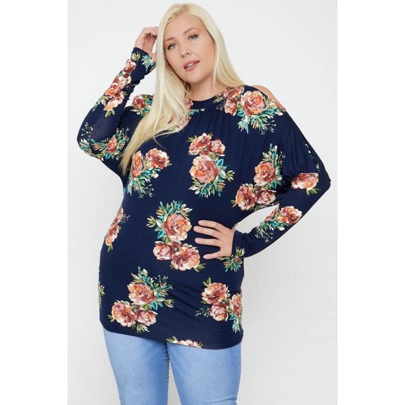 Flattering Cutout Details Floral Print Top 1XL