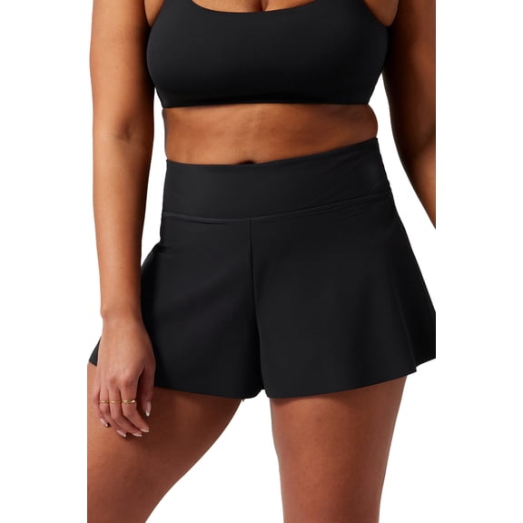 Flattering High Waist Swim Bottoms - Stylish Wide Leg Design in Black | [ZhiHiMeRi] | (US 12-14)L