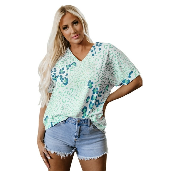 Flattering Loose Fit Short Sleeve Leopard Print Top for Daily Wear and Vacations | [ZhiHiMeRi] | (US 4-6)S