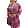 thumbnail image 1 of Flattering Plus Size Dress with Textured Velvet and Buttoned Details | [ZhiHiMeRi] | (US 18W-20W)2X, 1 of 12