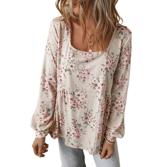 Flattering U Neck Blouse with Pleated Detailing and Puff Sleeves - Perfect for Spring | [ZhiHiMeRi] | (US 8-10)M