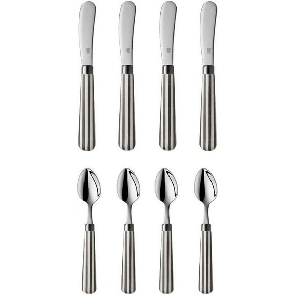 Flatware 8-Piece Stainless Steel Silverware Set Grey Stripes Acrylic Handle Transatlantic Collection
