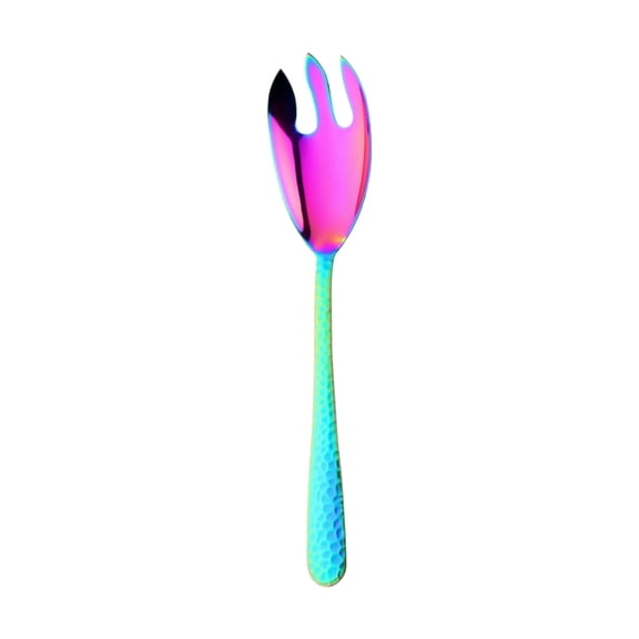 Metal Spork, Long Fork, Iridescent, Stainless Steel Flatware, Hammered Handle, 8 In, Dual-Use Dining, Camping Picnics, 1 Pc