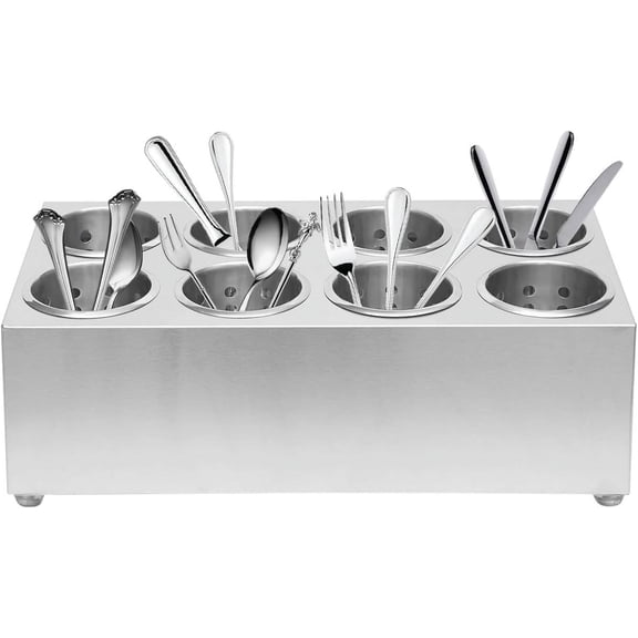 Flatware Cylinder Holder, Commercial 8-Hole Stainless Steel Cylinder Flatware Silverware Utensil Holder Organizer Kitchen Counter Silverware Organizer for Restaurant, Metal Utensil Caddy Cutlery