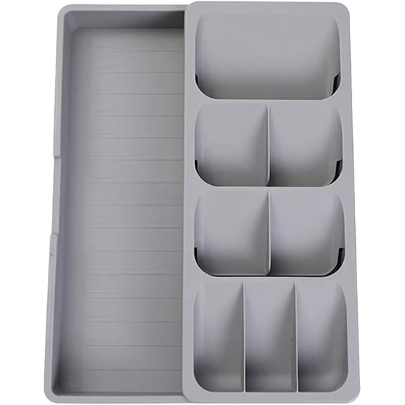 Flatware Drawer Organizer, Silverware Organizer Storage Utensil Tray, Expandable Cutlery Dividers for Kitchen Drawer Holding Spoons, Forker (grey)