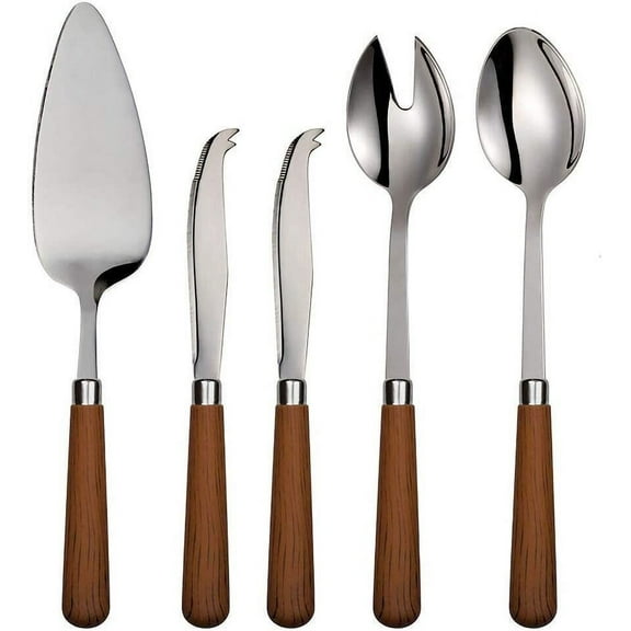 Flatware Serving Set 5-Piece Stainless Steel & Acrylic Handle Wood-Brown by Quid Novi Corsica Collection