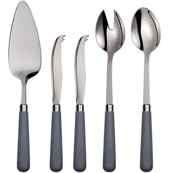 Flatware Serving Set 5-Piece Stainless Steel & Acrylic Handle Wood-Grey by Quid Novi Corsica Collection