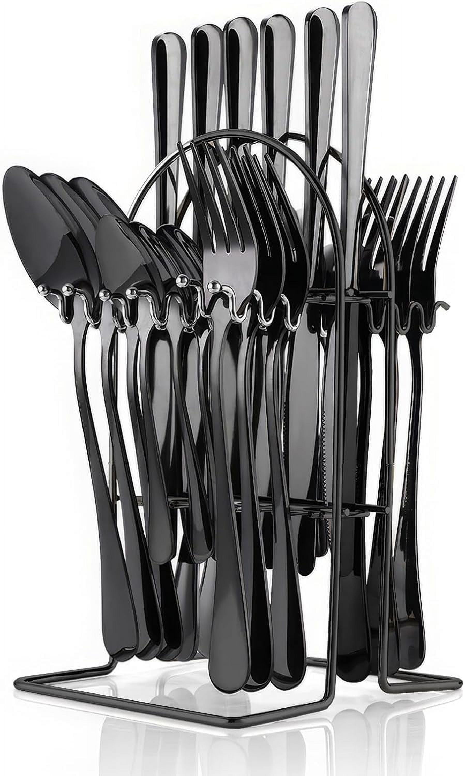 Serveware Rack Flatware Set Rack,24 Piece Gilded Silverware Set with stand,Hanging ...