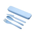 thumbnail image 1 of Flatware Set, Reusable Utensils Set with Case, Travel Cutlery Set, Fork and Spoon Set, Light Blue Wheat Straw 3-Piece Travel Utensil Kit with Model, Fork, Spoon and Matching, 1 of 8