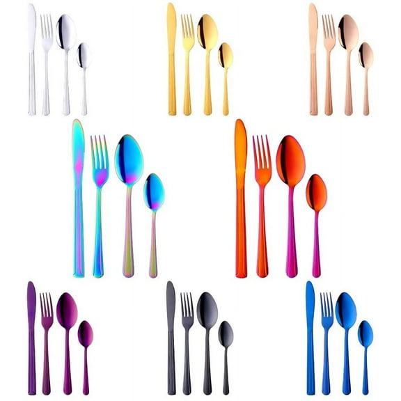 Flatware Silverware Cutlery Tableware Set, 24pcs Stainless Steel Utensils Forks Spoons Knives Set Service for 6, Rainbow, Mirror Polish and Dishwasher Safe