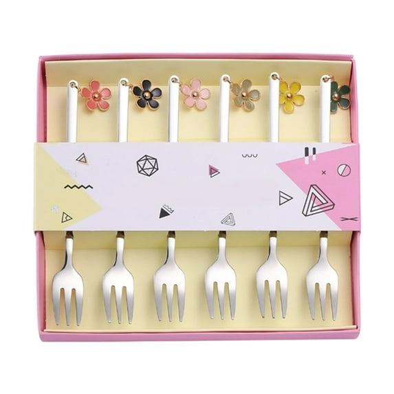 Flatware Silverware Set, 6pcs Creative 304 Stainless Steel Spoon Fruit Spoon Coffee Stirring Spoon Flower Pendant Spoon Set, Tableware Cutlery Set