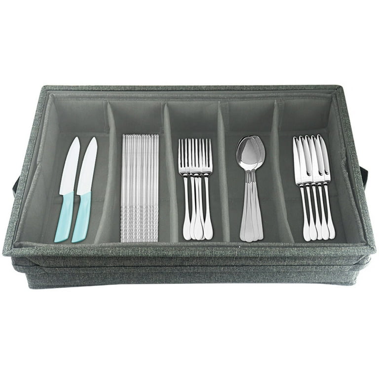 Latitude Run® Silverware Storage Box Chest, Flatware Storage Case, Utensil  Holder With Removable Lid And Adjustable Dividers For Organizing Utensils,  Cutlery, Flatware, Knives, Large Capacity Gray