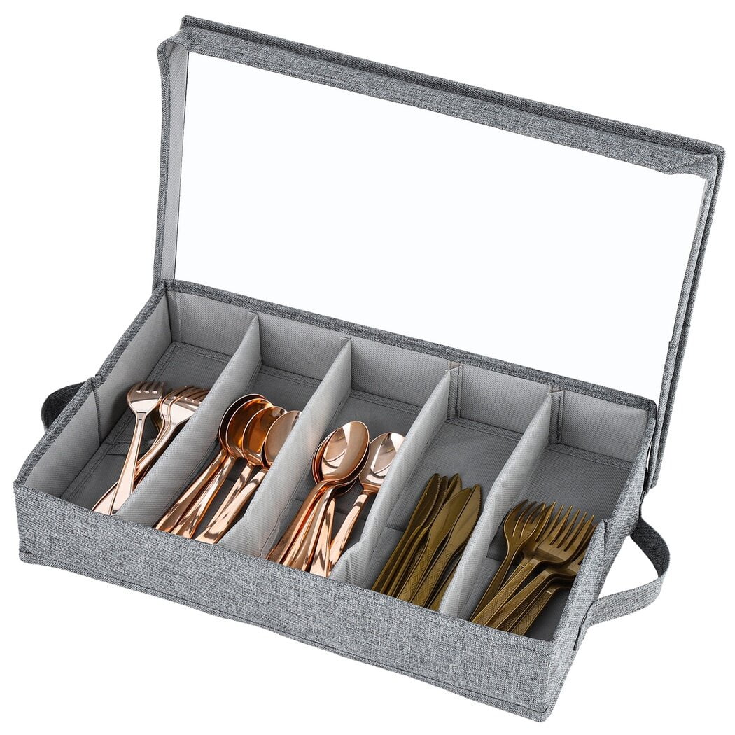 Flatware Storage Case, Silverware Storage Box with 4 Adjustable Dividers, Large Capacity