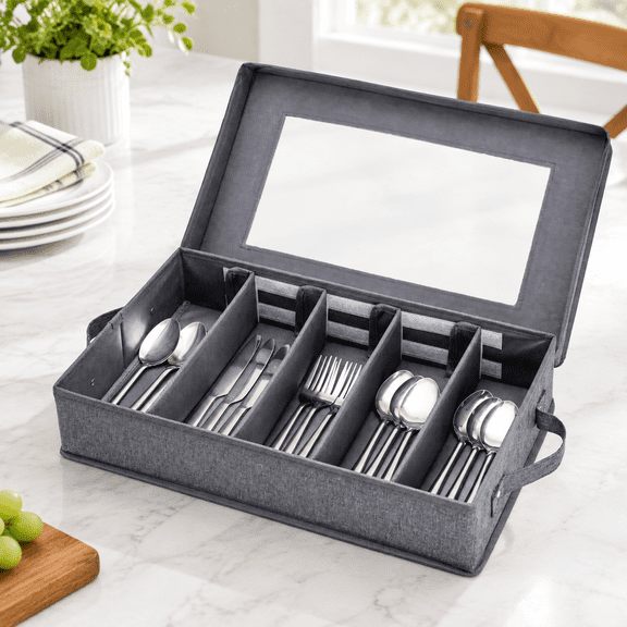 Flatware Storage Chest with Adjustable Dividers, Modern Finish