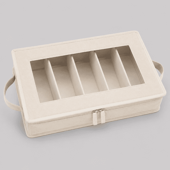Flatware Utensil Storage Case, Beige Silverware Storage Box Chest with Adjustable Dividers, Removable Cutlery Storage Holder with Zipper Lid for Organizing Spoon/Flatware/Knives