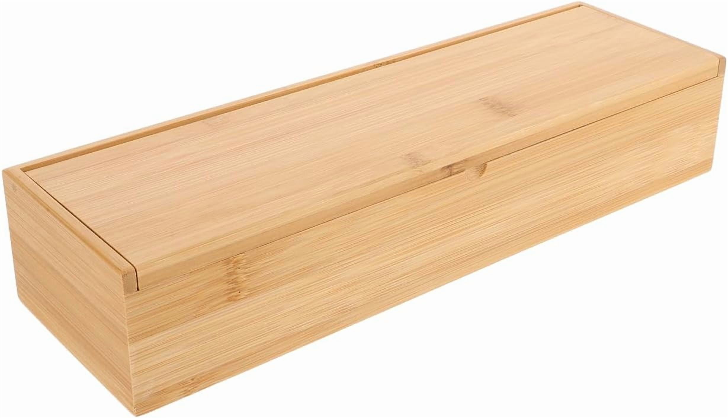 Flatware Wood Tray with Lid Kitchen Cutlery Utensil Drawer Organizer Bamboo Chopsticks Box Case Silverware Countertop Storage Container for Tableware