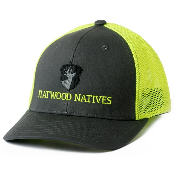 Flatwood Natives Charcoal and Neon Yellow Front Full Logo Flexfit Hat