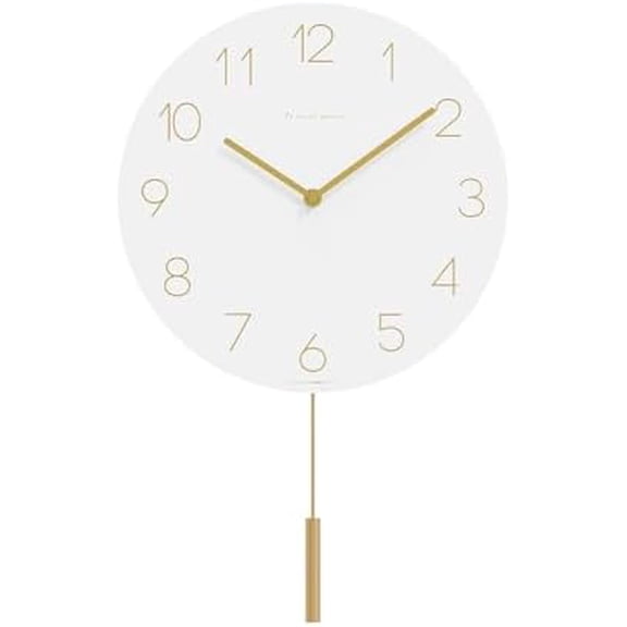 Flatwood Wall Clock Pendulum White,12" Wood Wall Clock Non-Ticking Sweep Movement Decorative Clock Battery Operated Clock for Home Living Room Kitchen Bedroom Office School
