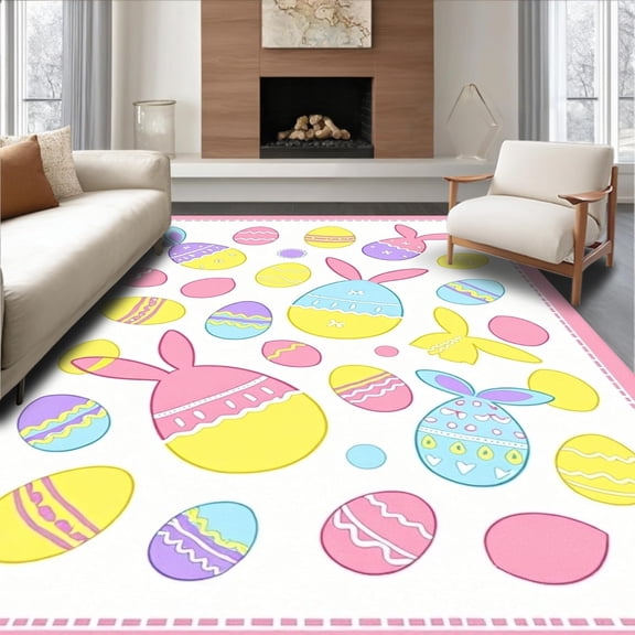 Flatwoven High Traffic Area Rug 4x6, Springtime Carrot and Blossom Ornamental Motif, Non Slip, Stain Resistant, Washable Area Rugs for Living Room, Bedroom (Peach, 4x6, Pad)